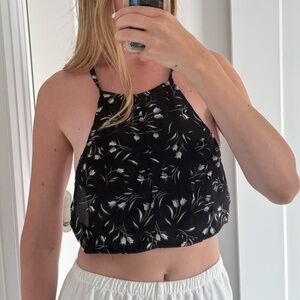 American Apparel Floral Halter Backless Top